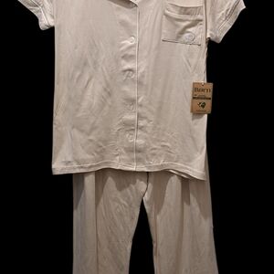 Born Women's Sleepwear White Cream Pajama Set Pants Buttons Shirt Size Large